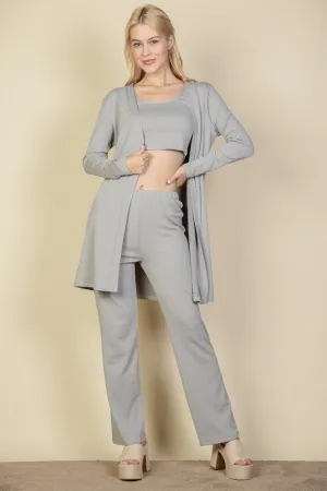 3Piece Set Cardigan, Crop Tank Top and Pants Set