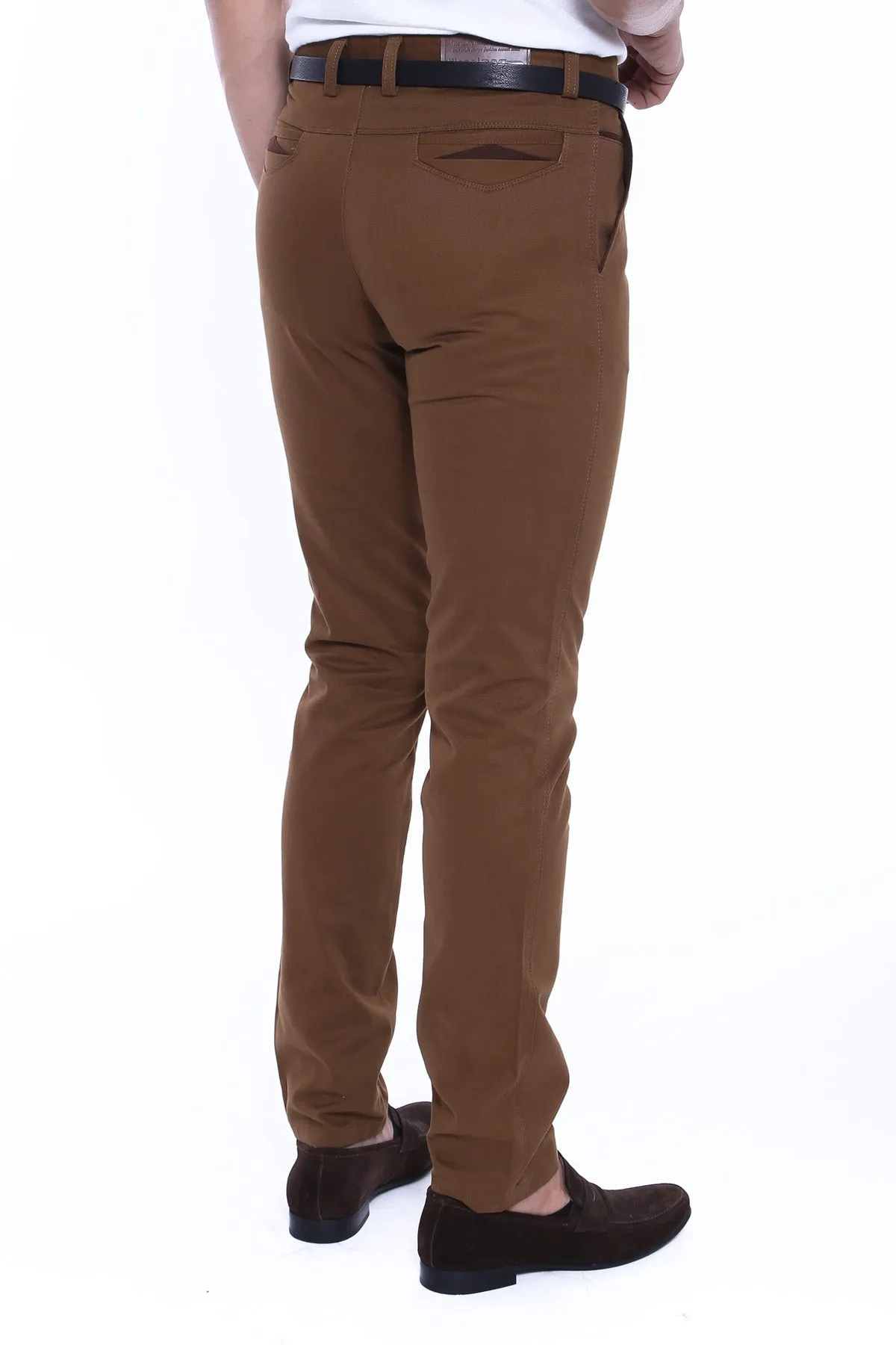 5 Pocket Stitched Pockets Cotton Tan Men Trousers