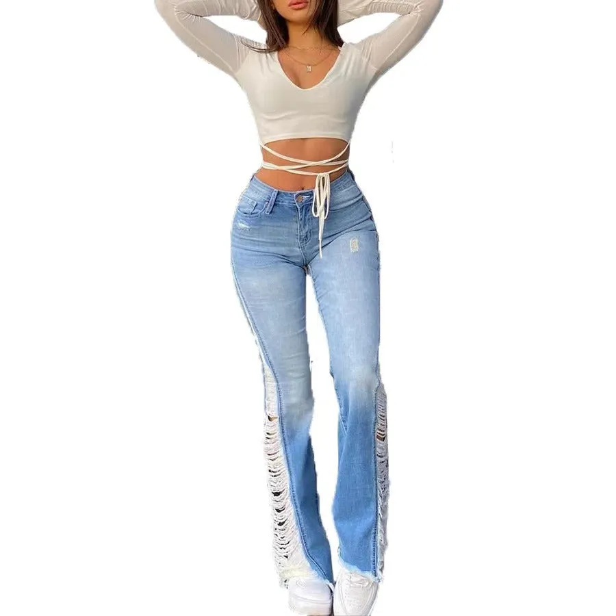 Alina: Ripped Flare Denim Jeans