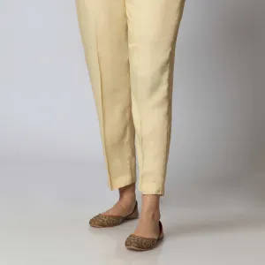 Beige Raw Silk Plain Slim Fit Trouser PS3521