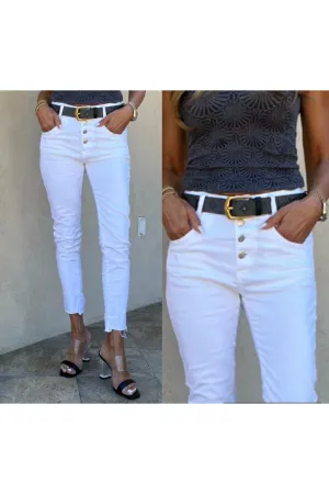 Bevy Flog Aviv Cropped Button Fly Pants | White | Clearance Final Sale