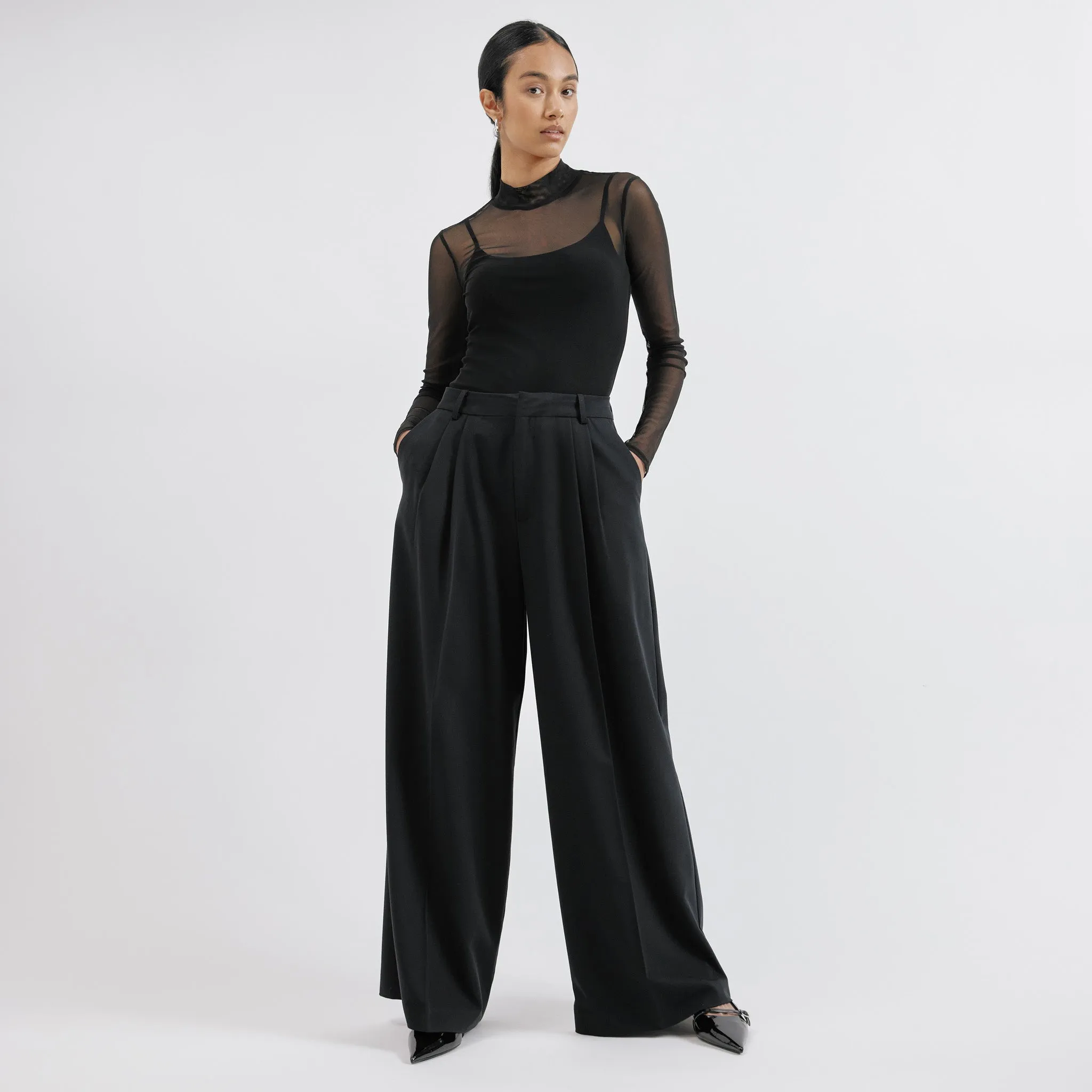 Black Tailored Pleat Trousers