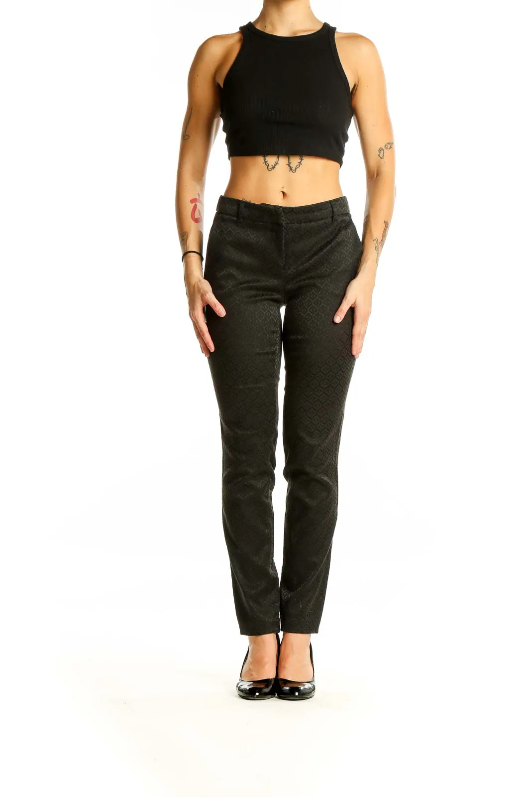 Black Textured Slim Fit Trousers