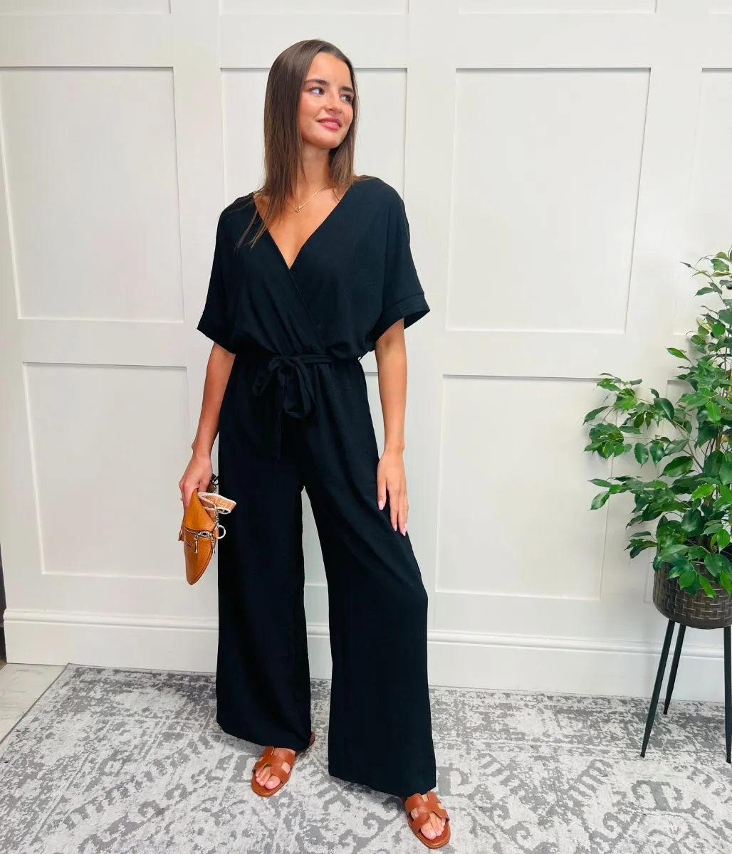 Black Wide Leg Wrap Jumpsuit