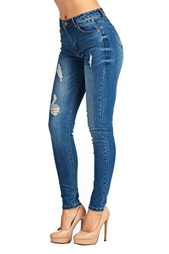 BLUE AGE Womens Destroyed Ripped Distressed Skinny Jeans (13, JP0082_DK)