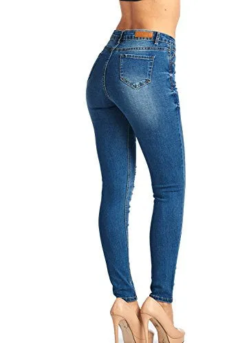 BLUE AGE Womens Destroyed Ripped Distressed Skinny Jeans (13, JP0082_DK)