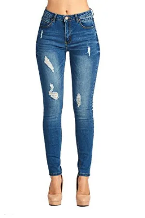 BLUE AGE Womens Destroyed Ripped Distressed Skinny Jeans (13, JP0082_DK)