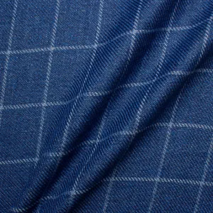 Blue Checkered Hemp & Wool Blend Suiting Fabric