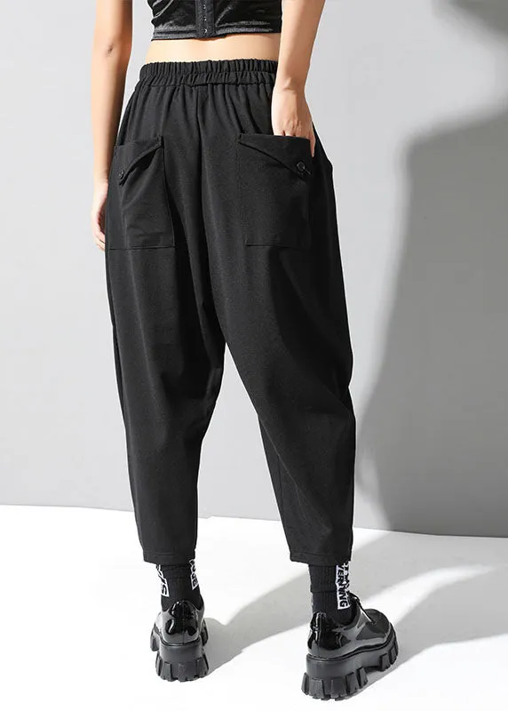 Boho Black Elastic Waist Pockets Casual Fall Harem Pants