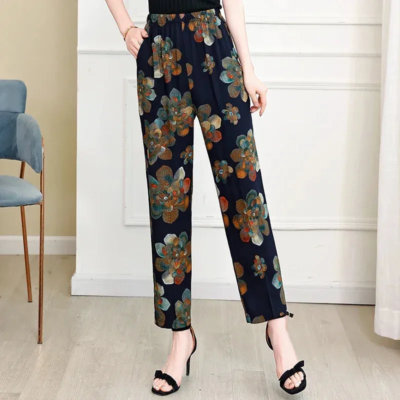 Casual High Waist Harem Printed Pants Elastic Waist Bottoms