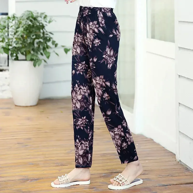 Casual High Waist Harem Printed Pants Elastic Waist Bottoms