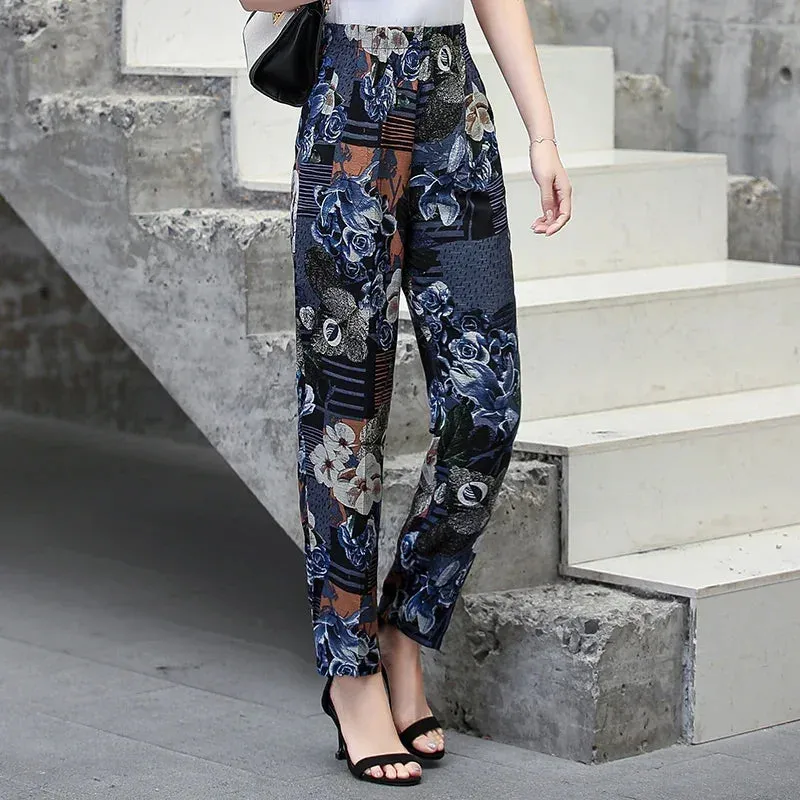 Casual High Waist Harem Printed Pants Elastic Waist Bottoms