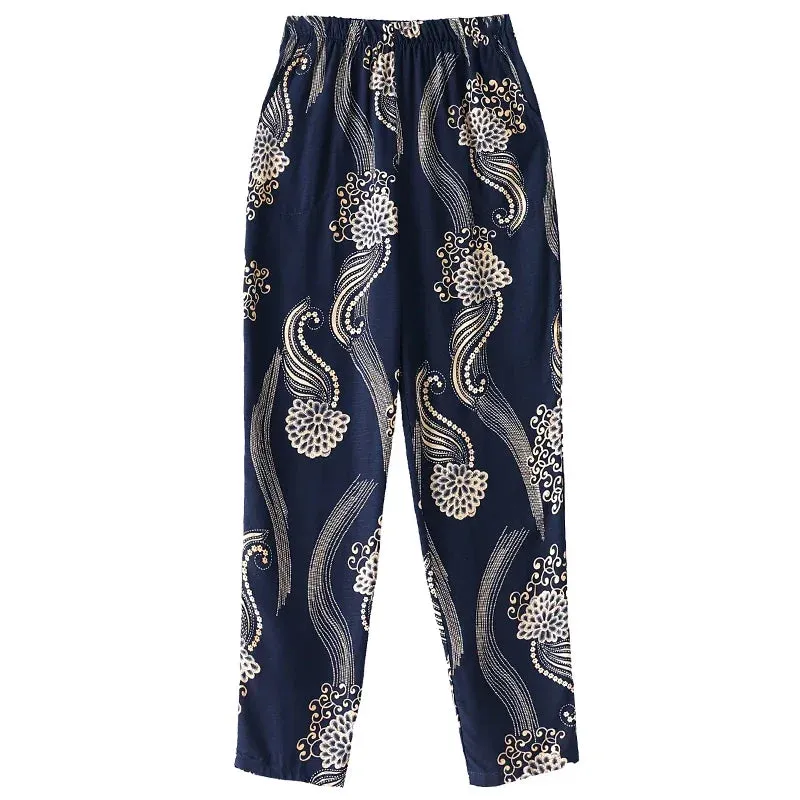 Casual High Waist Harem Printed Pants Elastic Waist Bottoms