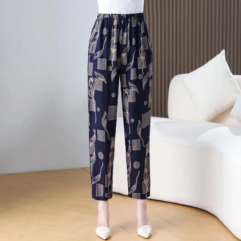 Casual High Waist Harem Printed Pants Elastic Waist Bottoms