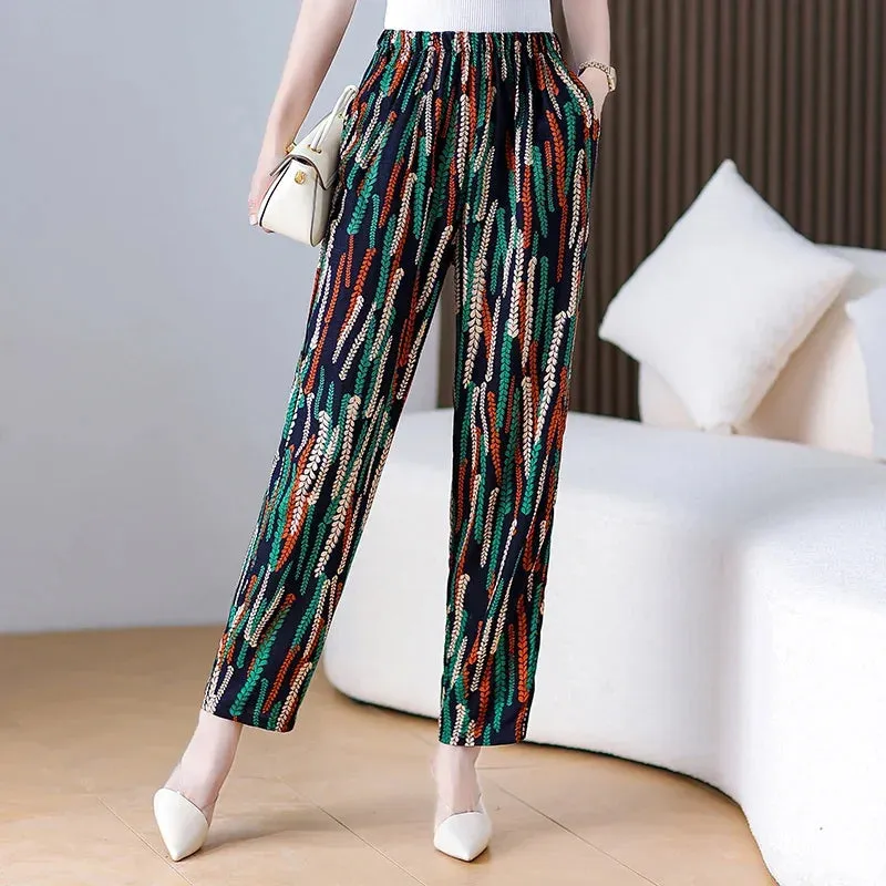 Casual High Waist Harem Printed Pants Elastic Waist Bottoms