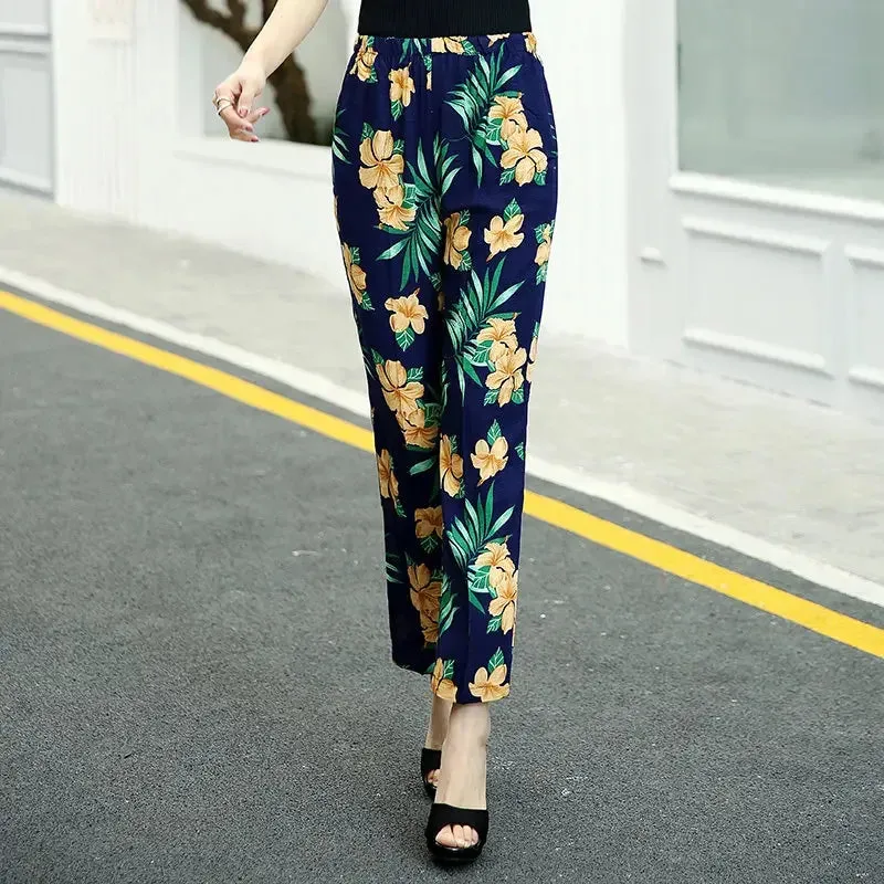 Casual High Waist Harem Printed Pants Elastic Waist Bottoms