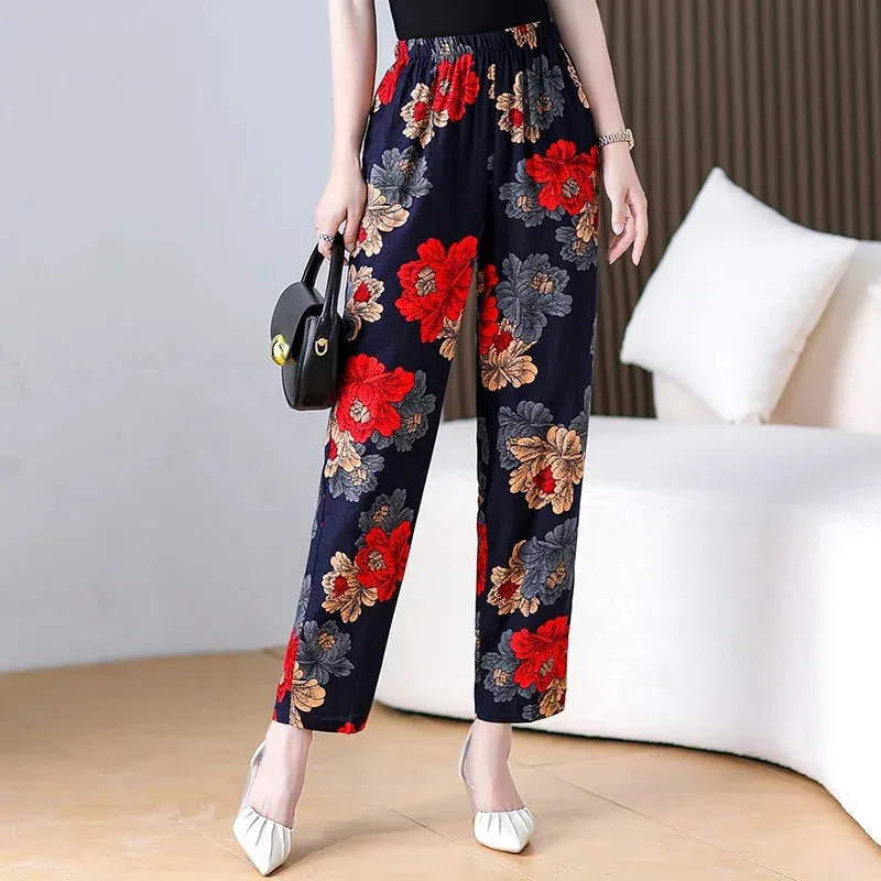 Casual High Waist Harem Printed Pants Elastic Waist Bottoms