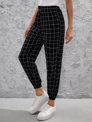 Casual Plaid High Waist Cropped Women Pants