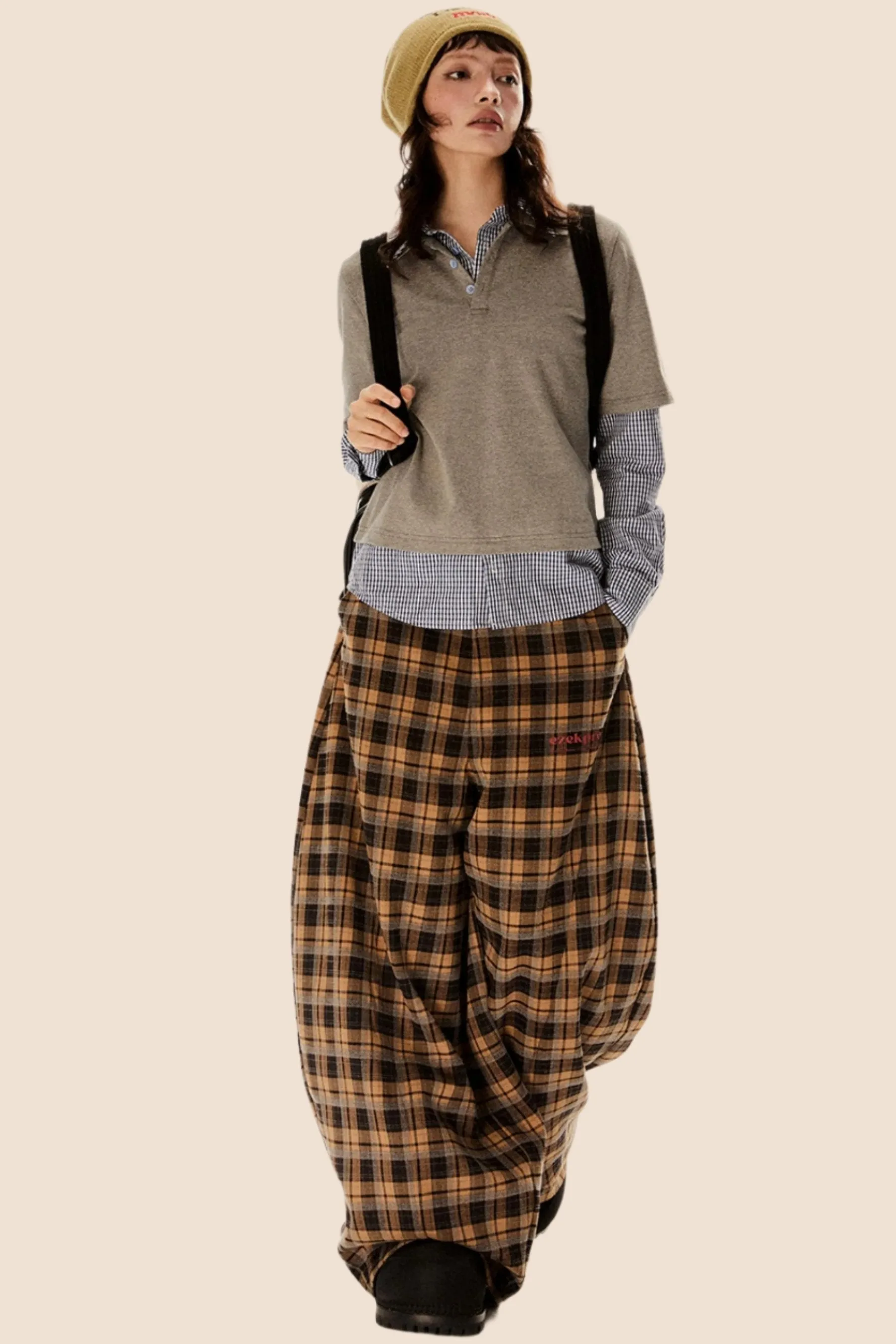 Casual Straight-Leg Plaid Pants