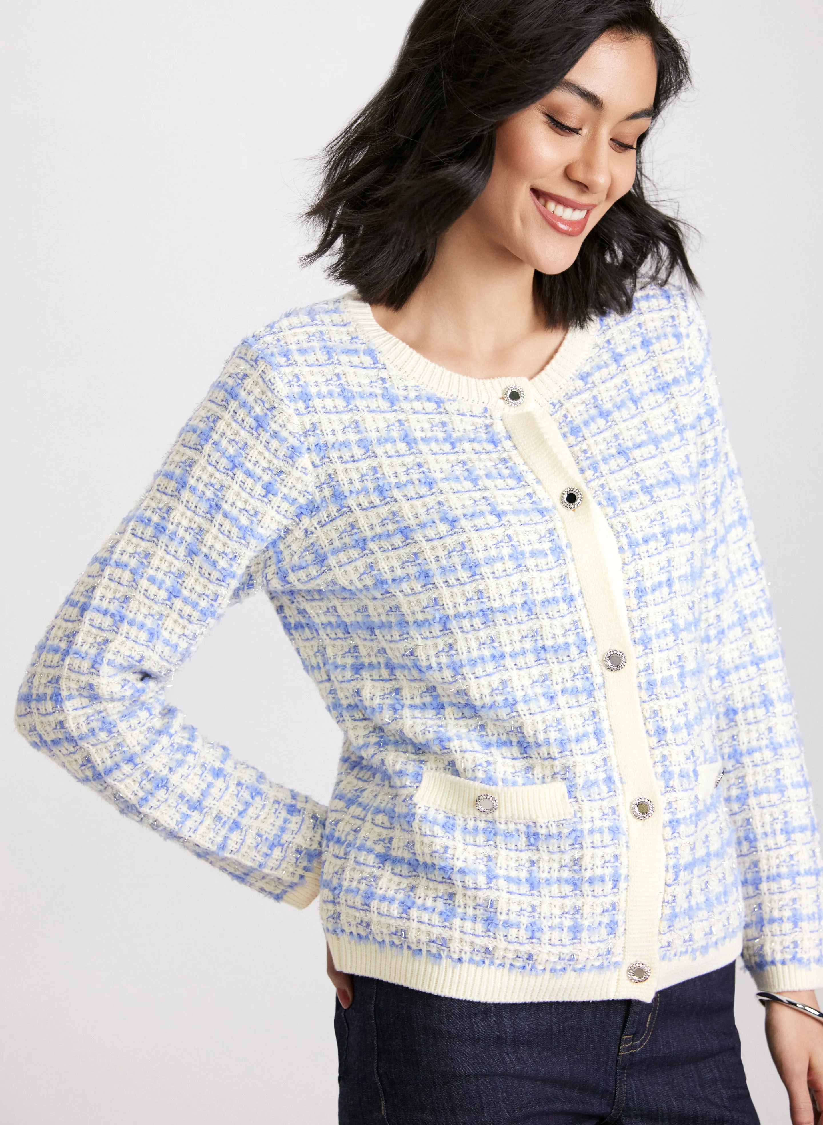 Checkered Bouclé Cardigan