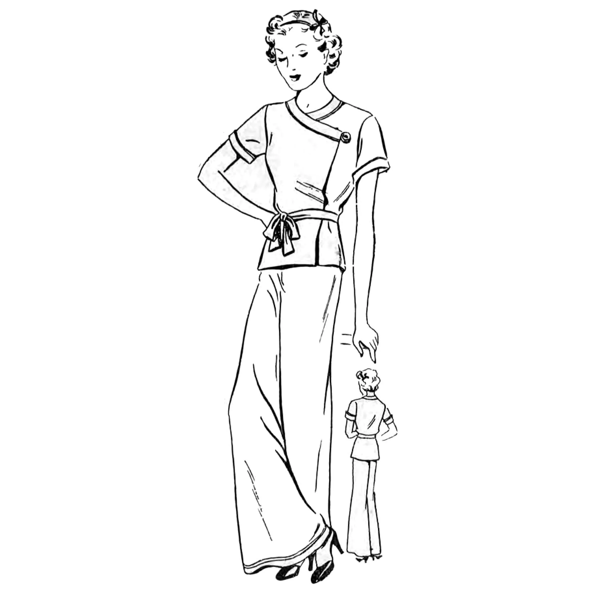 Chic 1930's Sewing Pattern: Pyjamas / Beachwear Wide Leg Trousers Top - Bust 36" (91cm)