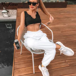 Cool High Waist Plain Elastic Ankle Pants