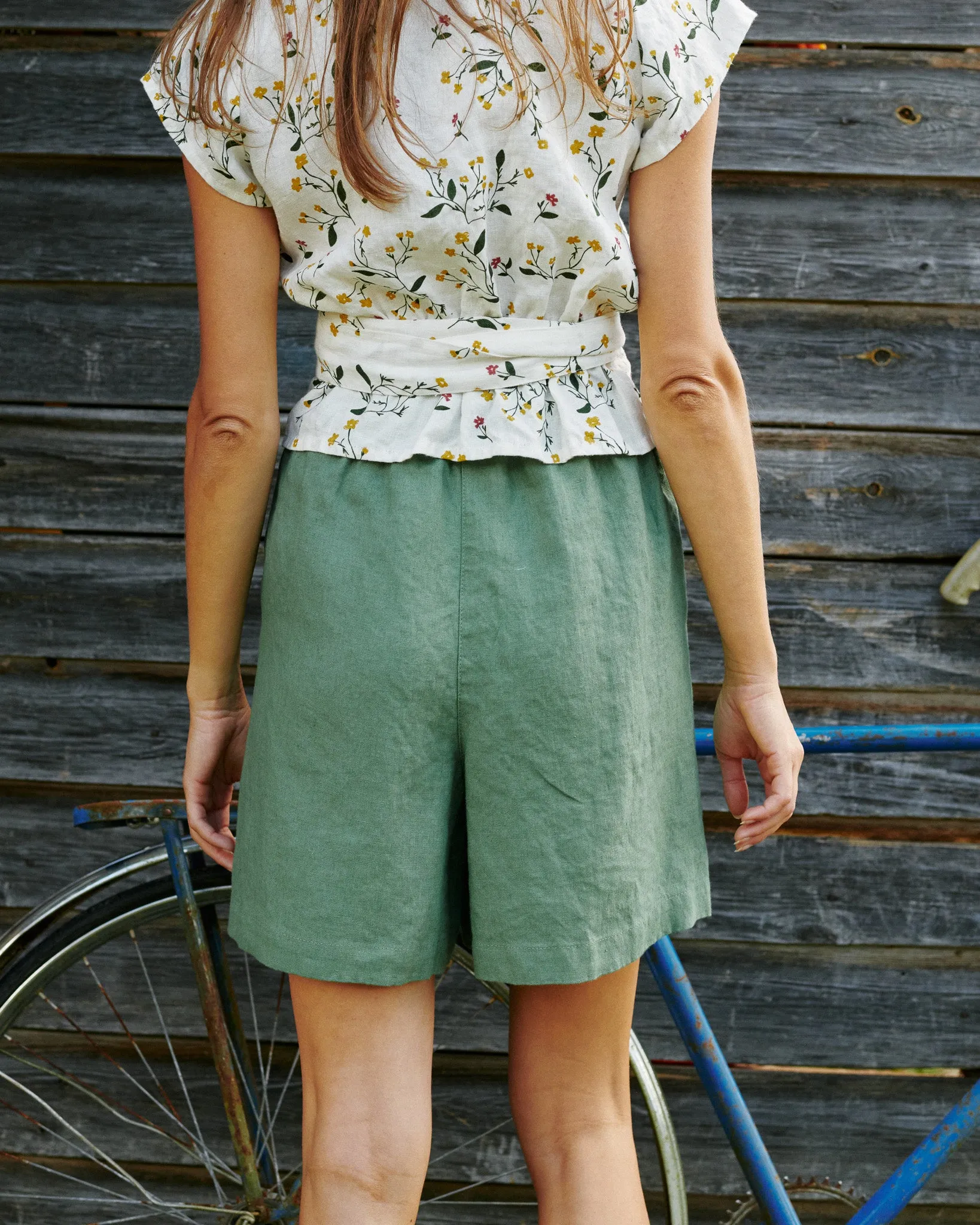 CU: CUSTOMIZED MAIN casual linen shorts (Size: S; Color: Juniper Green)