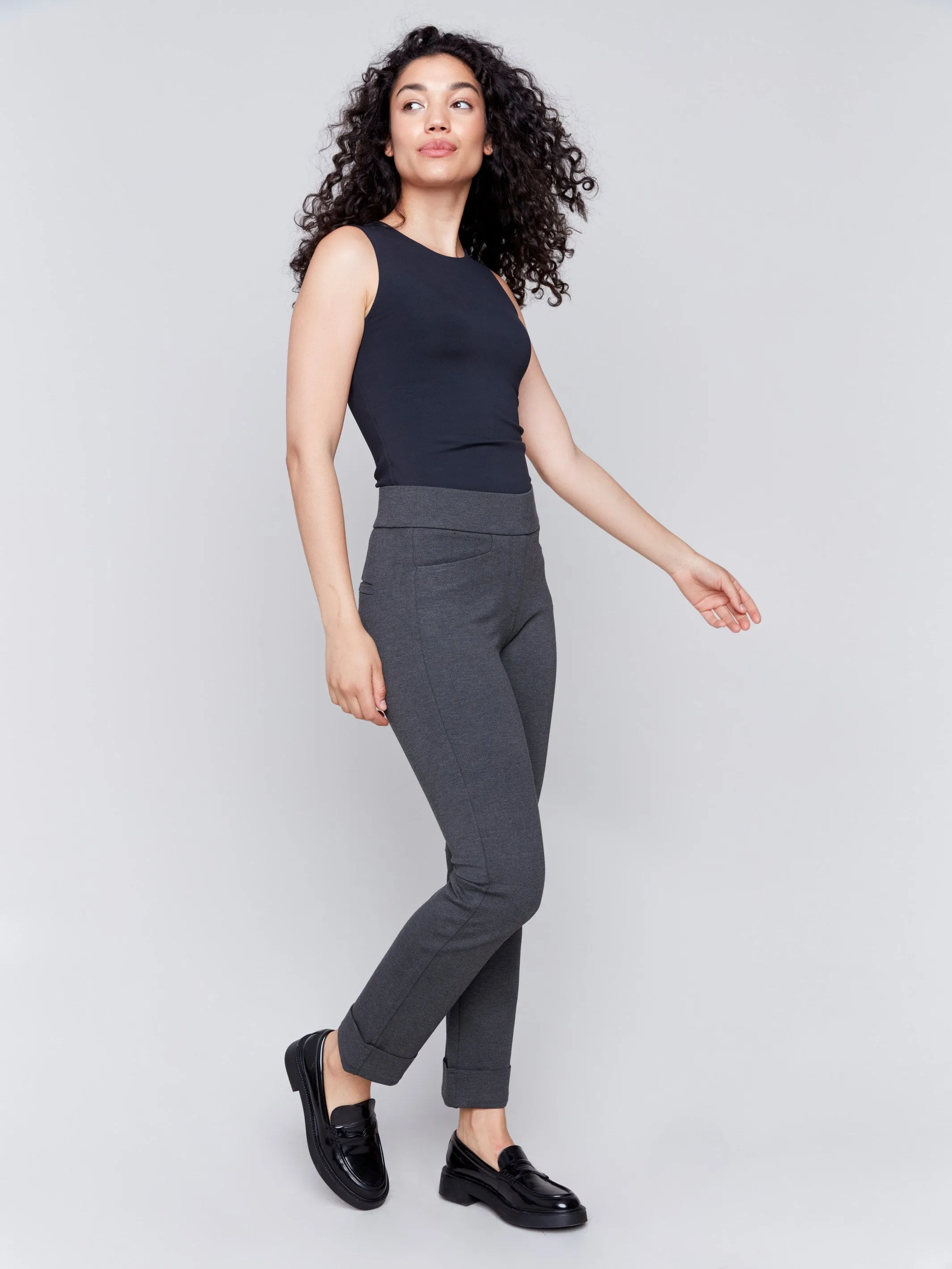 Cuffed Ponte Pants - Charcoal