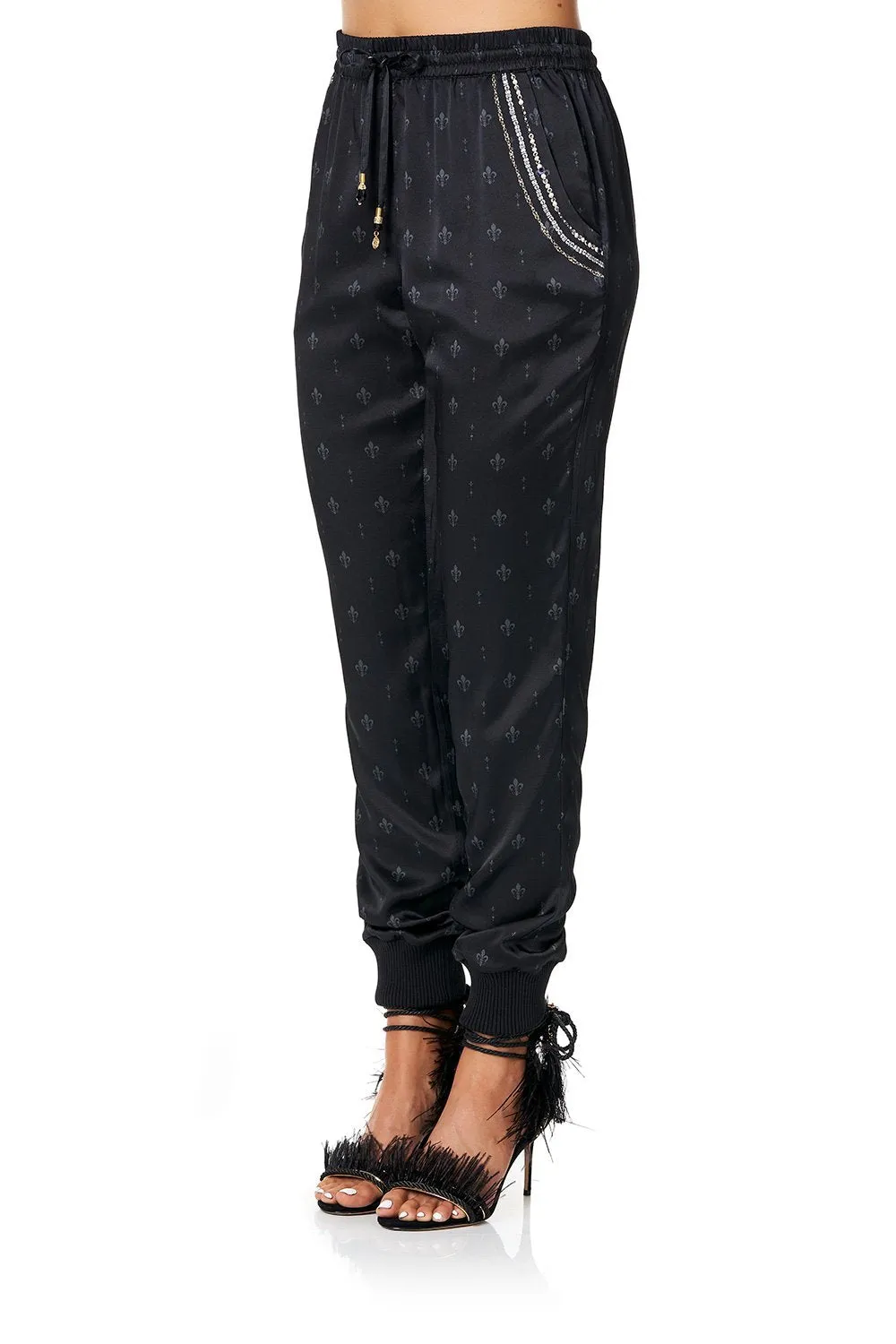 DRAWSTRING PANT WITH RIBBING BLACK