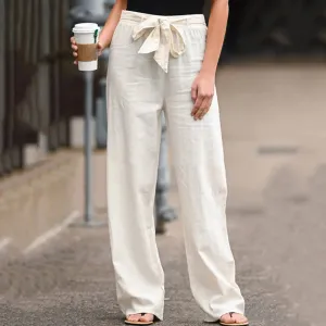 Elastic Waist Straight Linen Pants