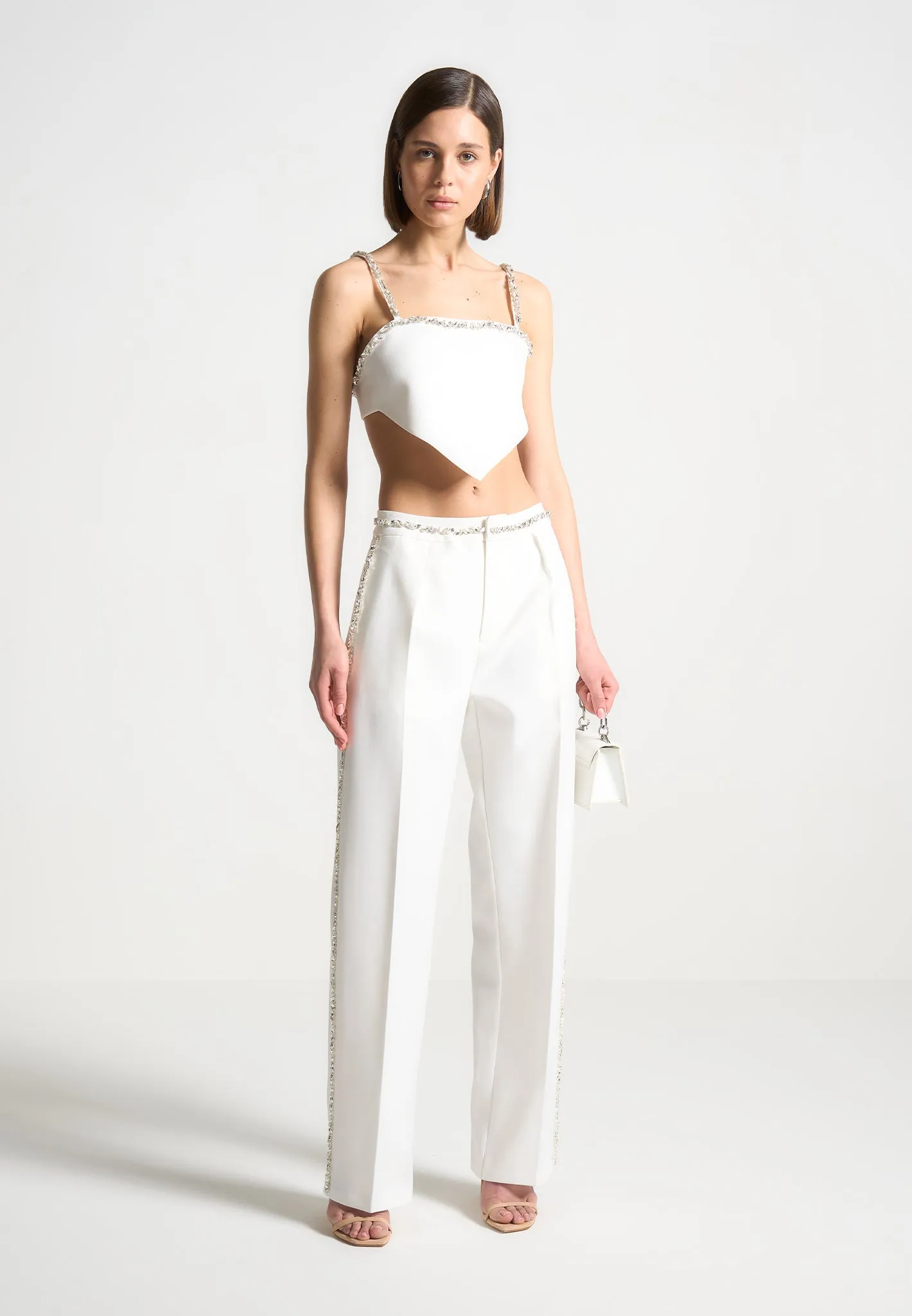 Embellished Tailored Trousers - White