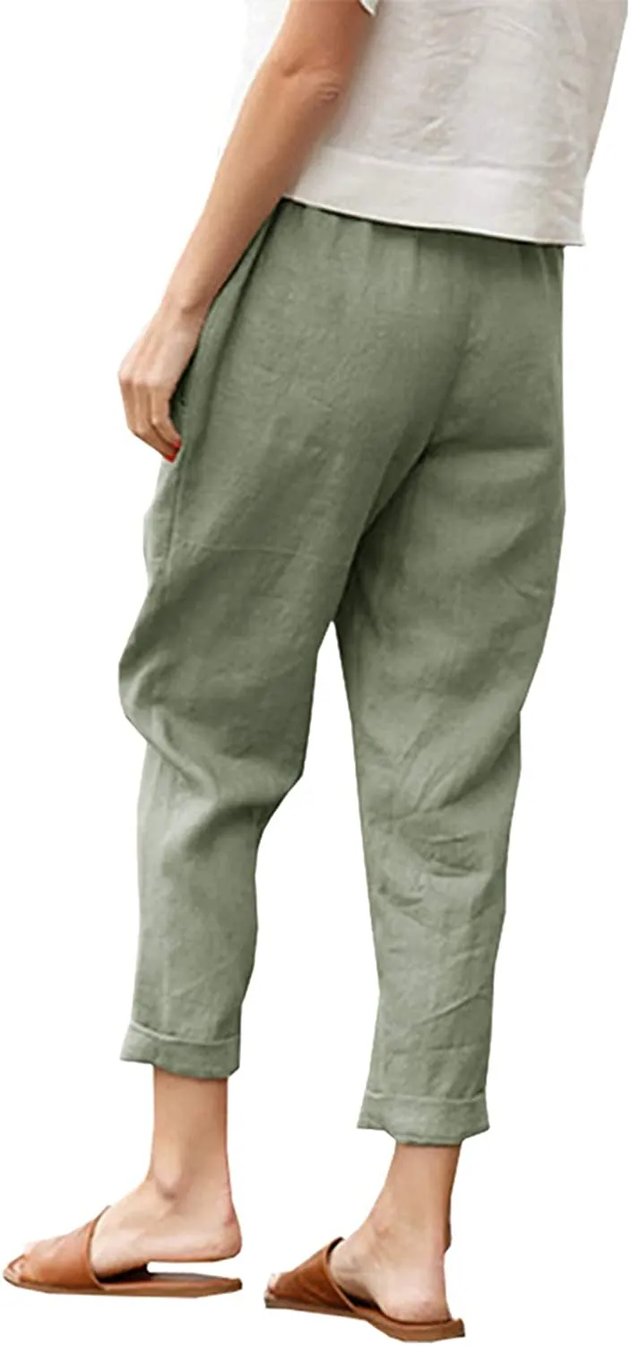 FashionSierra - Casual Cotton Tapered Capri Cargo Pants Loose Elastic Waist Ankle Cropped Trouser