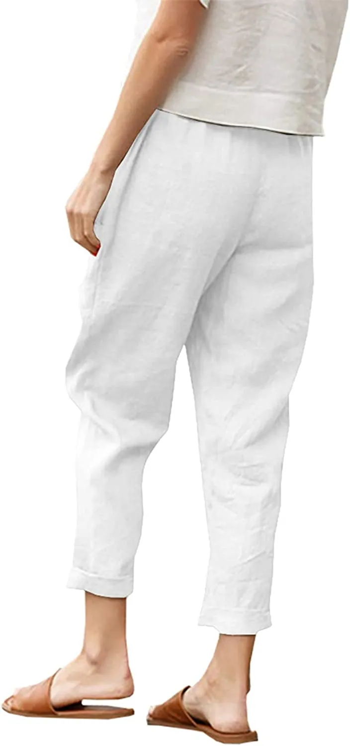 FashionSierra - Casual Cotton Tapered Capri Cargo Pants Loose Elastic Waist Ankle Cropped Trouser