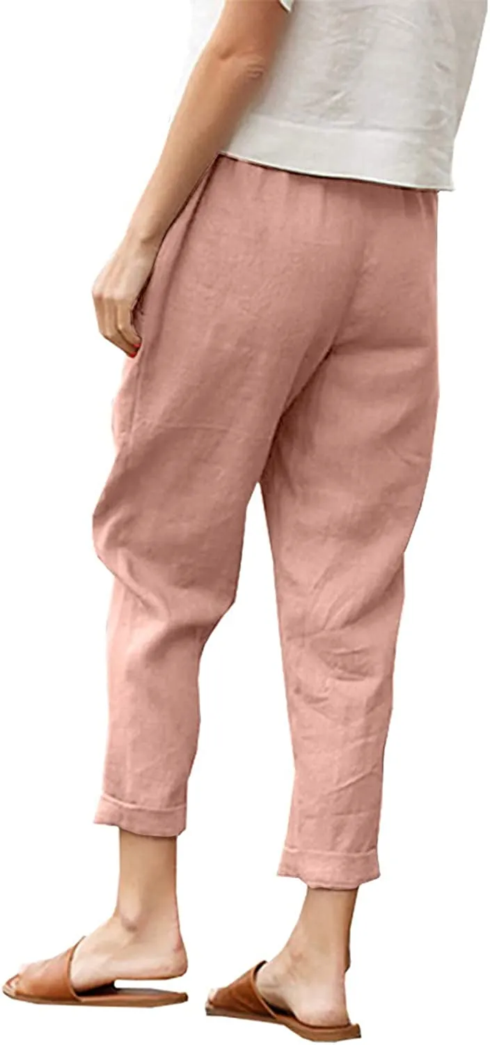 FashionSierra - Casual Cotton Tapered Capri Cargo Pants Loose Elastic Waist Ankle Cropped Trouser