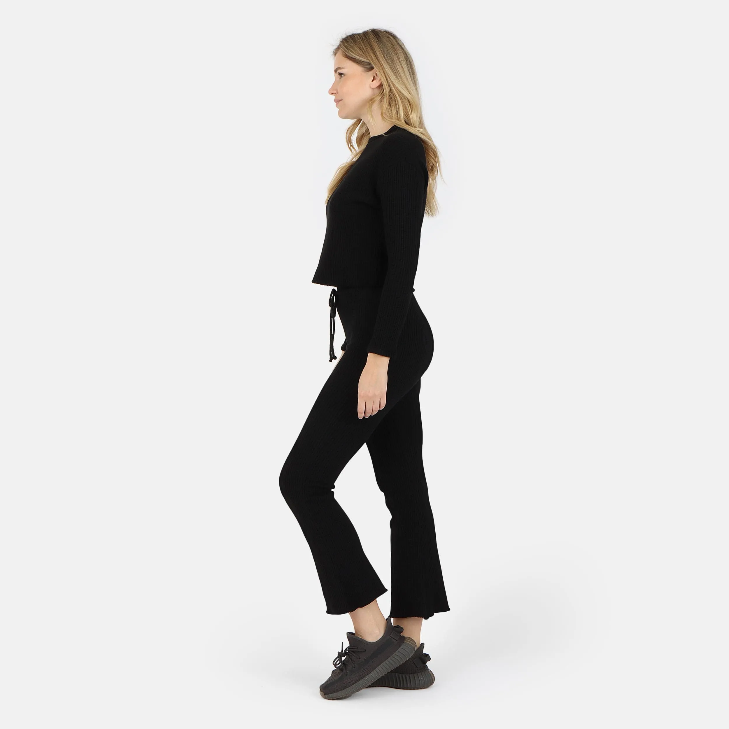 Fiona Organic Cotton Waffle Thermal Pant - Black