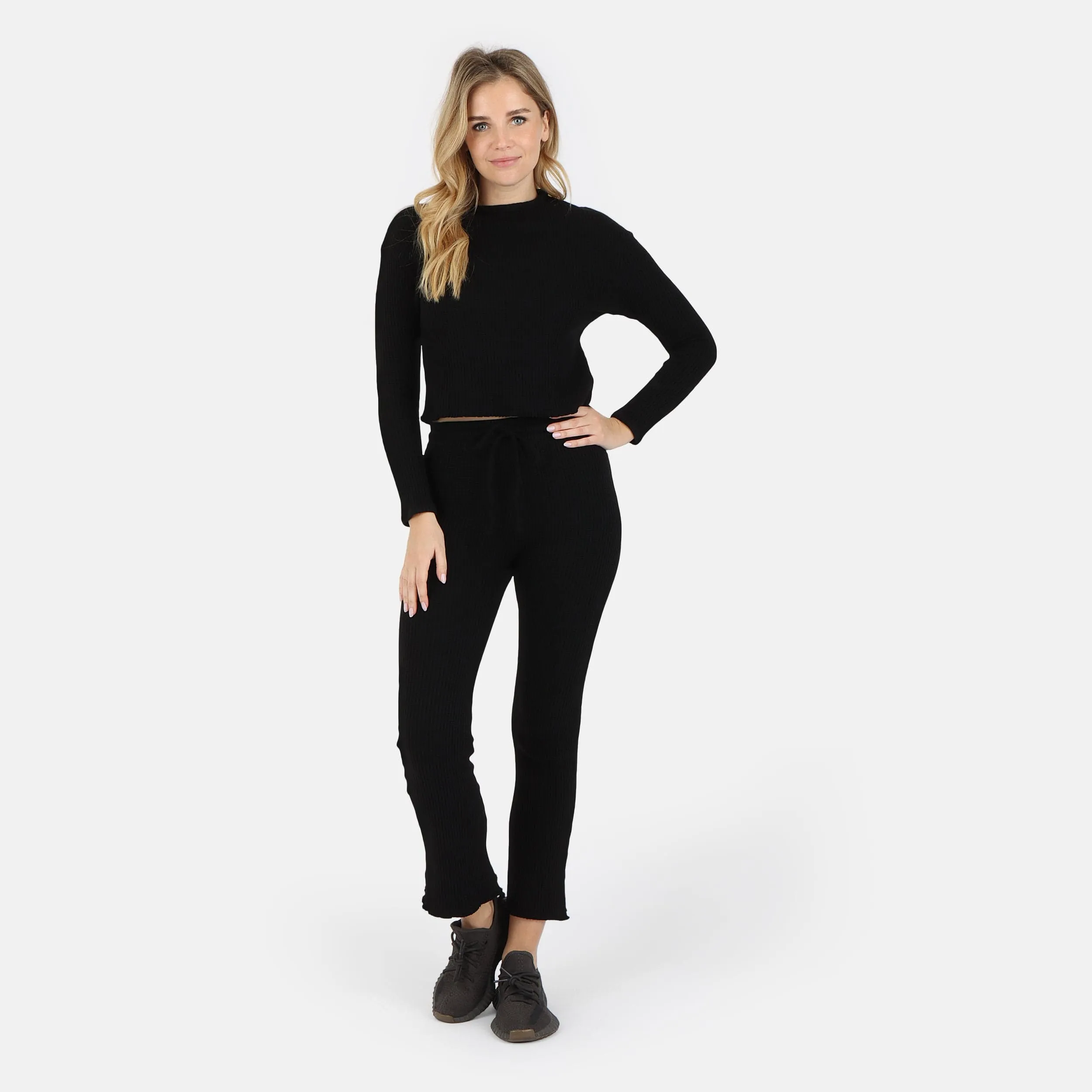 Fiona Organic Cotton Waffle Thermal Pant - Black