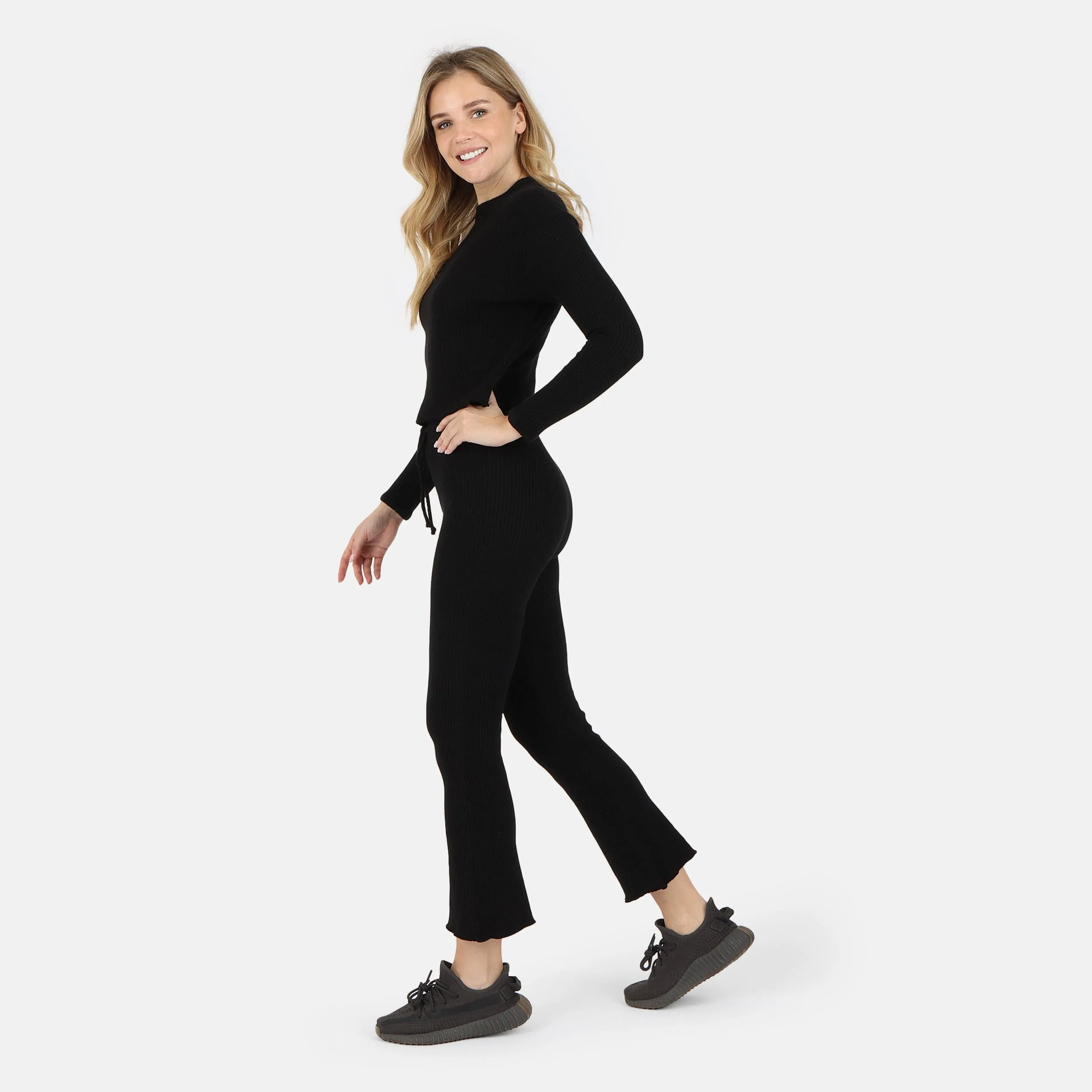 Fiona Organic Cotton Waffle Thermal Pant - Black