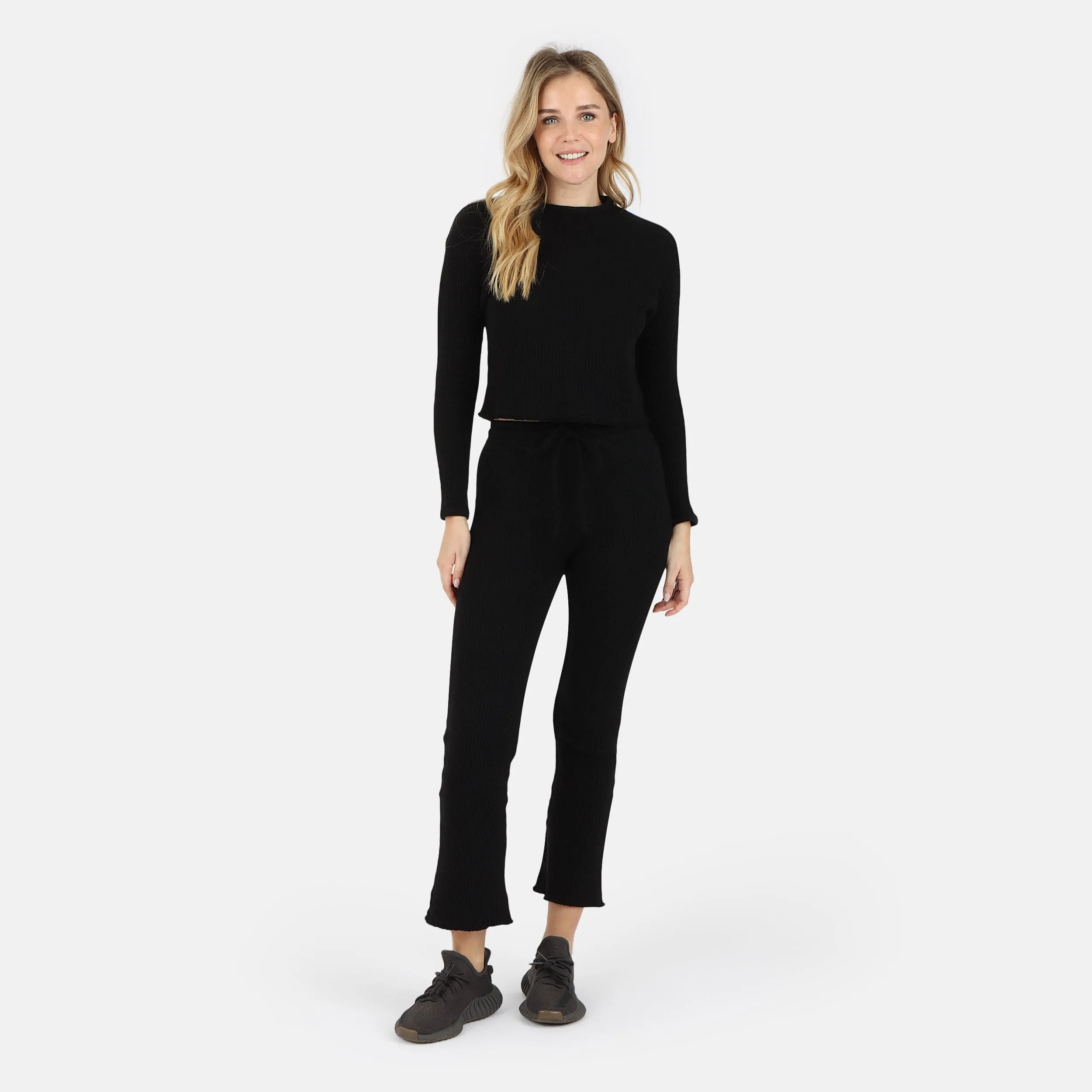 Fiona Organic Cotton Waffle Thermal Pant - Black