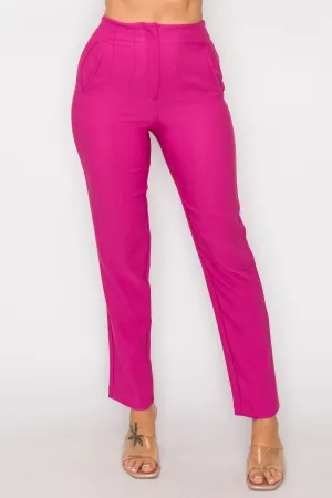 Fuchsia Solid High Waist Dress Pants