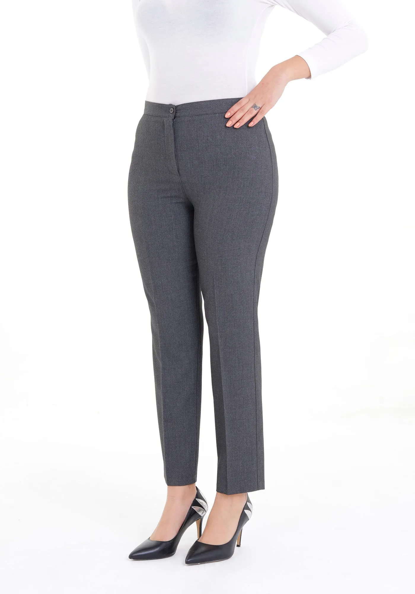 Grey High Waist Slim Fit Stretchy Skinny Work Pants