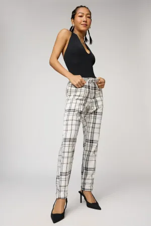 Grid Glam White and Black Checkered Pants