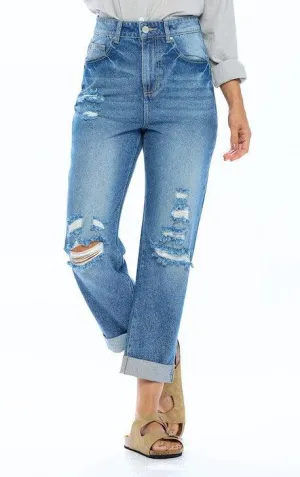 High Rise Ripped Boyfriend Jeans