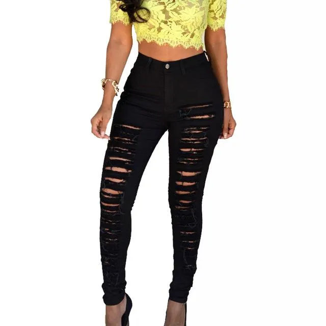 High Waist Push Up Skinny Ripped Jean