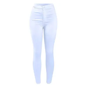 High Waist White Basic Stretch Skinny Denim Pants Trousers Jeans