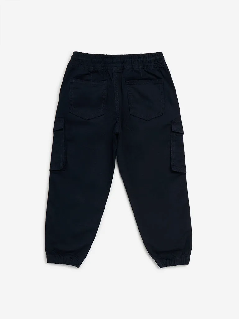 HOP Kids Navy Cargo-Style Relaxed-Fit Mid-Rise Cotton Blend Joggers