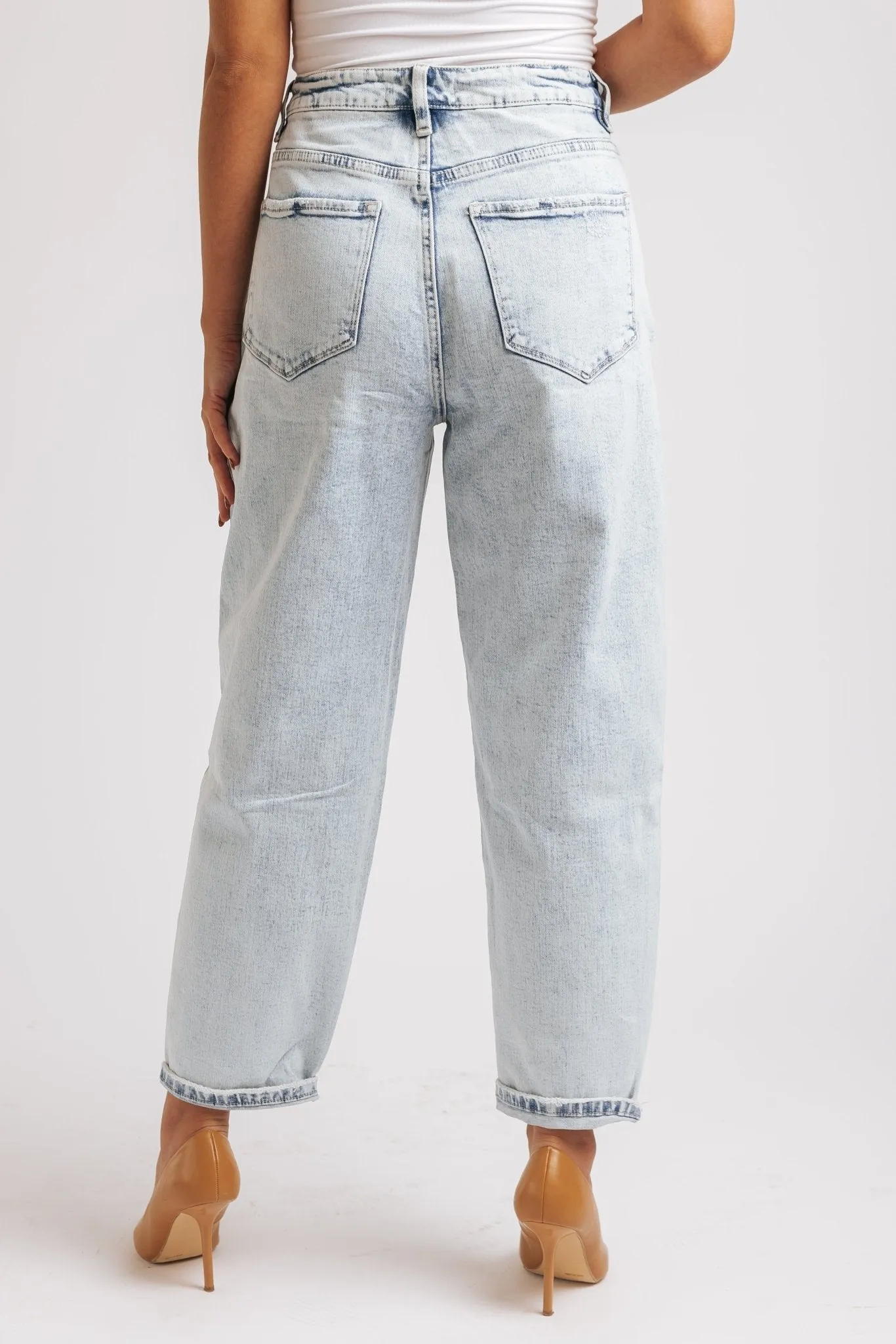 Light Wash Distressed Barrel Leg Jeans - FINAL SALE