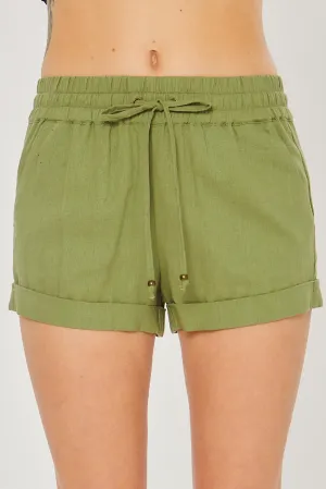 Linen Love Tie Waist Short In Olive