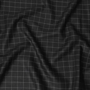 Luxurious Charcoal Grey Checkered Wool Blend Suiting Fabric - 150cm Width-D18582