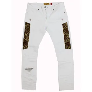 M1782 Ripped & Repair Jeans With Leopard Print Patch - White