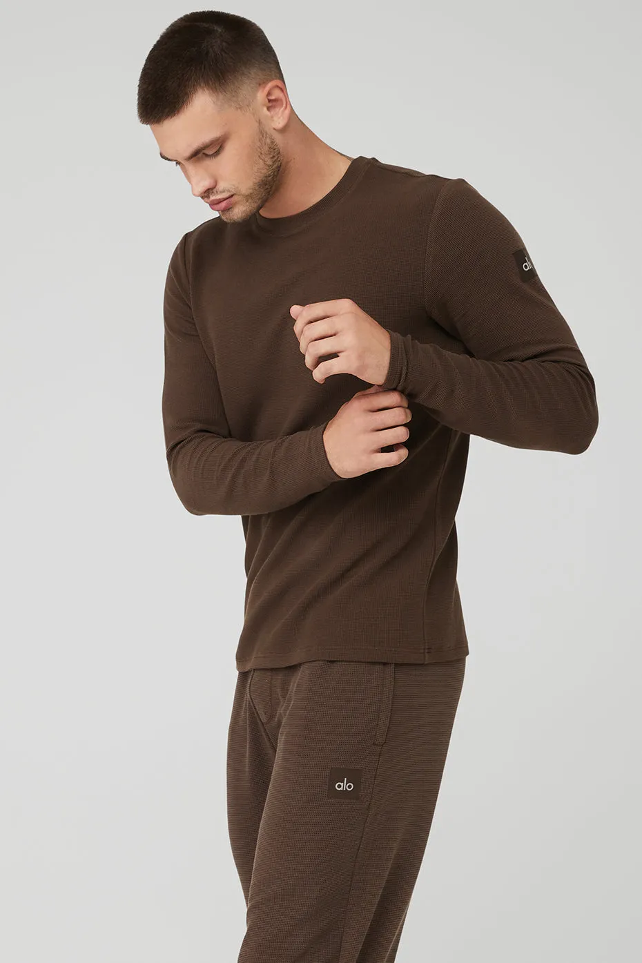 Micro Waffle Fast Break Long Sleeve Tee - Espresso